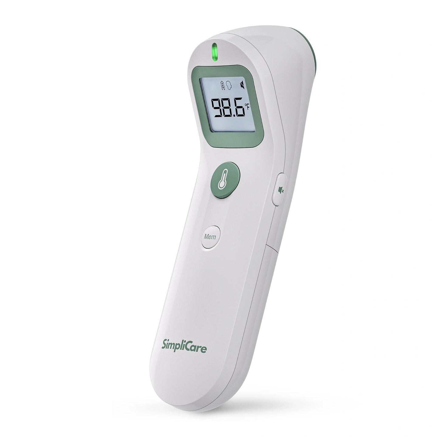 Digital thermometer with a white and green design on a white background