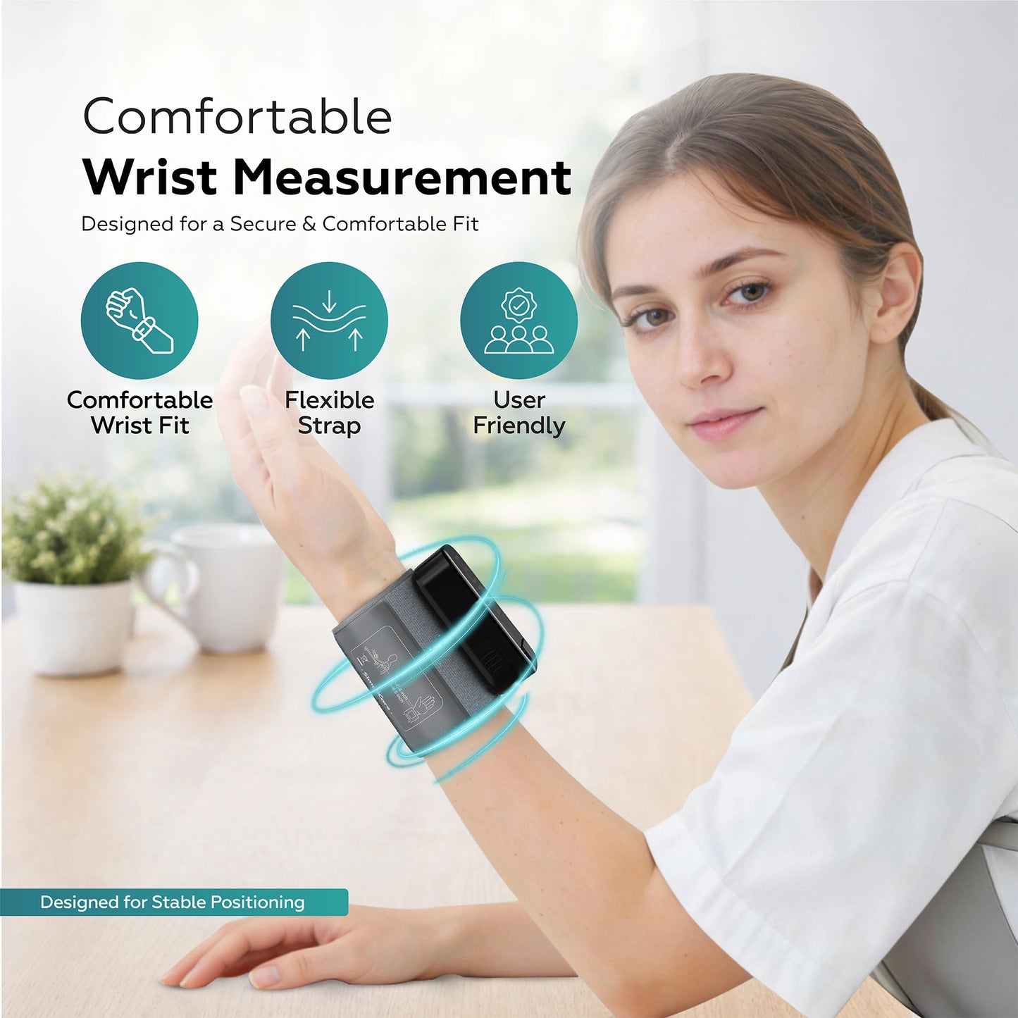 Monitor your blood pressure easily with this automatic wrist blood pressure monitor featuring LED display, pulse detection, dual-user memory, and accurate oscillometric measurement. 